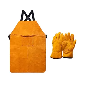 Professional Heat Resistant Aprons And Gloves Set Factory Supply Leather Welding Aprons