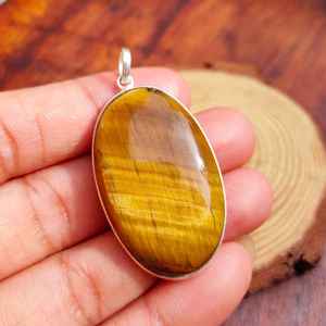Top qualité naturel jaune oeil de tigre Cabochon solide 925 argent Sterling plaqué pendentif Simple pour les bijoux en gros des femmes - Product Image 1