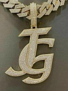 925 Sterling Silver Blanc Moissanite Diamant Hip Hop Personnalisé Nom Art JG Pendentif Collier De Mariage - Product Image 2