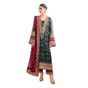 Traje Salwar Kameez Hecho a Mano, Traje de Seda de Arte Indio Pakistaní de Diseñador, Material de Vestido Punjabi, Ropa de Fiesta, Ropa de Boda para Mujer - Product Image 1