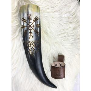 Corne à boire viking polie faite à la main, écologique, motif animal, religieuse, naturelle, style médiéval, pour bière, taille personnalisée, souvenir portable - Product Image 1