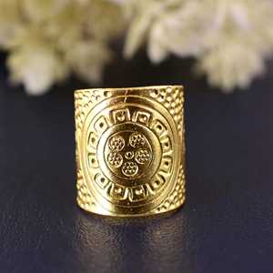 Bague ethnique style rétro bohème en laiton plaqué or 18 carats pour femme, motif mandala géométrique large, pour la vente en gros/OEM/ODM - Product Image 1