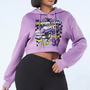 Logotipo personalizado al por mayor Crop Tops Mujeres Sudadera con capucha Serigrafía Manga larga En blanco Deportes de invierno Gimnasio Crop Pull Over Sudadera con capucha para las mujeres - Product Image 1
