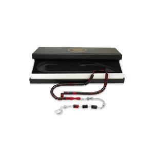 Rosario di ambra di fuoco rosso-nero tagliato con nappe di metallo schiarite - Product Image 4