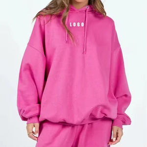 Sweat-shirts à capuche pour femmes, personnalisés avec logo OEM, imprimé lettres, décontractés, tricotés, hiver, automne, surdimensionnés, lourds, ajustables avec cordon de serrage - Product Image 1