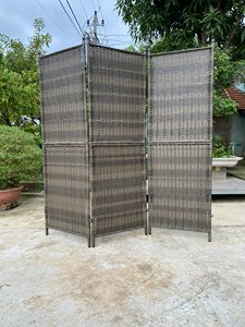 Séparateur mural en bois pliant en rotin noir moderne et tous temps, paravent simple tissé à la main pour la cour - Product Image 2