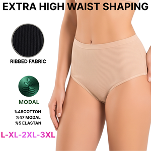 กางเกงในกระชับสัดส่วนเอวสูงพิเศษสำหรับผู้หญิง ผ้าคอตตอนริบบ์ผสมโมดอล ไซส์ใหญ่พิเศษ L-3XL - Product Image 4