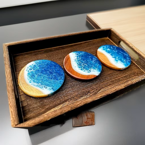 Ensemble de 4 sous-verres en bois de résine, polis, de formes variées, design moderne, écologiques, personnalisables, pour bar, cuisine, maison, fête de déménagement, anniversaire - Product Image 1