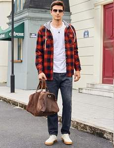 Chaqueta de franela para hombre de alta calidad, gruesa, forrada con forro polar sherpa, a cuadros, abrigada, con botones y capucha para el invierno. - Product Image 4