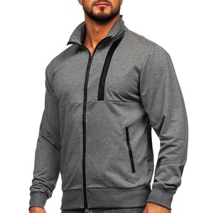Vente en gros Pull gris réversible Veste coupe-vent à fermeture éclair pour hommes Large 100% coton Techniques brodées en relief Hiver - Product Image 1