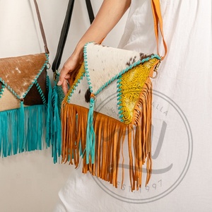 High Quality Boho Women Leather <b>Shoulder</b> Bag New Western Turquoise Stone Single <b>Strap</b> Vintage Portable Design Hide Fur Suede - Product Image 3