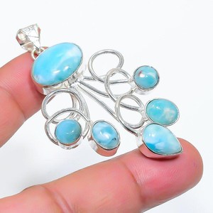 925 Sterling Silver Larimar Pendentif Vintage Poire Gemstone Design Plaqué Or pour Un Usage Quotidien Birthstone Bijoux Commandes Personnalisées - Product Image 4