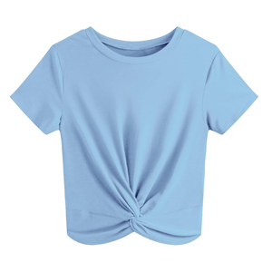 เสื้อยืดครอปของผู้หญิงเสื้อยืดผ้าคอตต้อน100% พิมพ์ลายแบบเรียบน้ำหนักมาก - Product Image 1