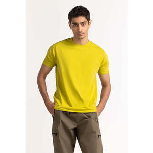 T-shirt en jersey léger à manches courtes en coton 100% écologique, motif uni, style streetwear Golden Sand Longline, OEM ODM - Product Image 1