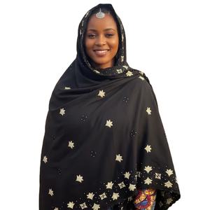 Wholesale <b>Womens</b> Dubai Style Floral Cotton Chiffon Shawl Embroidery Rhinestone Decoration 2.23m Breathable Islamic <b>Scarf</b> Daily - Product Image 1