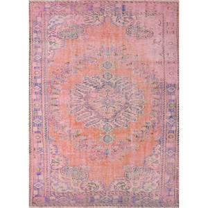 Tapis en laine noué à la main de grande taille, motif rectangulaire médaillon rouge-orange, design abstrait, pour salon domestique Pae-2667 - Product Image 1