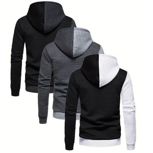 เสื้อฮู้ดบล็อกสี 3 ชิ้น สำหรับผู้ชาย - เสื้อผ้าลำลองสไตล์สตรีท ผ้าฝ้ายถัก 100% น้ำหนัก 360 กรัม ทรงปกติ มีกระเป๋า เหมาะสำหรับฤดูหนาว - Product Image 3