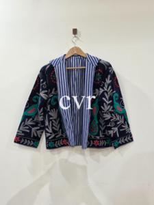 Abrigo de Terciopelo Bordado a Mano con Cuello Mandarín, Talla Grande, Estampado Floral, Ropa de Abrigo de Otoño para Mujer, Manga Larga, Estilo Bohemio - Product Image 3