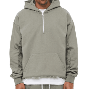 Sudadera con capucha deportiva de algodón con cremallera 1/4 de peso pesado para hombre, ropa atlética de gimnasio de gran tamaño de lujo con técnicas bordadas para invierno - Product Image 1