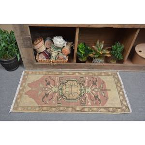 Alfombra de lana turca Vintage de 1,7x3,6 pies, diseño de retazos beige y rojo, tejido plano, respaldo de látex, respetuoso con el medio ambiente, comedor de pila media - Product Image 1