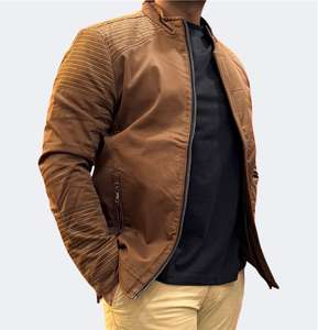 Chaqueta de Motociclista Bearfit Vintage Casual Marrón para Hombre, Otoño, 100% Algodón, Corte Ajustado, Ecológica, Resistente al Viento, Transpirable, con Cremallera, Servicio OEM - Product Image 3