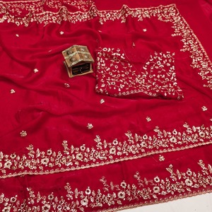 Sari Tradicional Indio de Diseño Exclusivo, Última Moda, Hermoso Bordado con Lentejuelas, Secado Rápido, para Fiestas de Verano - Product Image 1