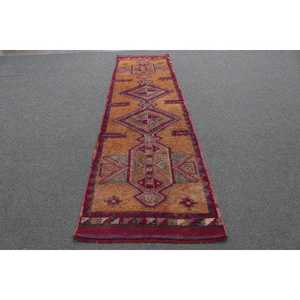 พรมวินเทจขนาด 3x11.5 ฟุต, พรมตุรกี, พรมโมร็อกโกสีแดงเฮอร์กี - Product Image 1