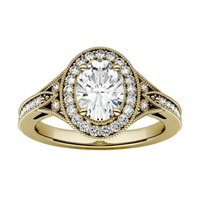 Bague de fiançailles Halo à tige fendue en diamant de laboratoire de forme ovale certifiée IGI en or massif 18 carats au prix de gros