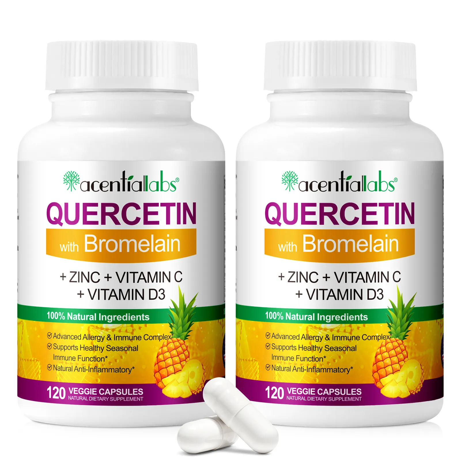 Quercetine Capsules 120 Count Vegetarische Capsules Bioflavonoïden Supplement Complex Ondersteunt Immuun Quercetine Met Bromelaïne