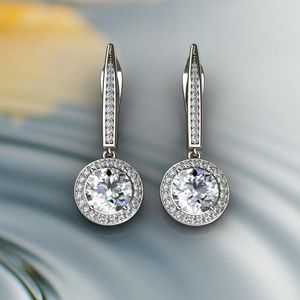 <b>Cute</b> Round Cut Moissanite Drop/Dangle <b>Earrings</b> for Women Engagement - Product Image 1