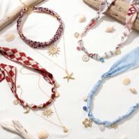Collier écharpe en soie style bohème avec pendentif abeille, breloque en cristal coloré, chaîne en tissu, bijou fantaisie pour femme, cadeau d'été pour la plage