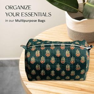 Juego de 3 estuches multiusos de algodón puro, respetuosos con el medio ambiente, resistentes al agua, Vintage, bloque de mano, diseño Floral, maquillaje cosmético, joyería de viaje - Product Image 2