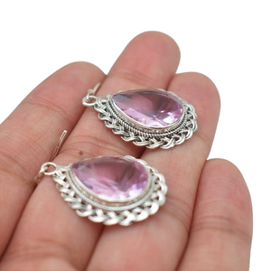 Girls Wedding Fine Jewelry 925 Solid Sterling Silver <b>Dangle</b> <b>Earrings</b> with Rose Quartz Gemstone Fashionable Accessory for Girls - Product Image 1