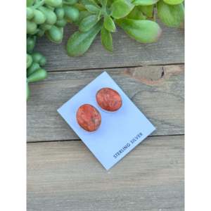 Navajo Handmade <b>Sterling</b> <b>Silver</b> & Coral <b>Stud</b> <b>Earrings</b> with Diamond Accents - Product Image 4