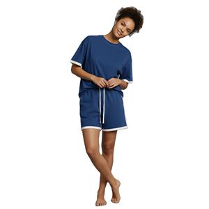 Ensemble court surdimensionné pour femmes, couleur unie, 100% coton, logo brodé personnalisé, t-shirt à col rond confortable, short pour femmes - Product Image 2