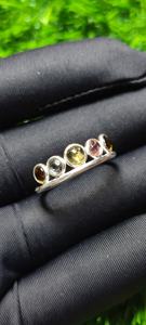 Anillo de bisel fino de Plata de Ley 925 con cabujón de turmalina múltiple de 1,52 gramos chapado en rodio para ocasiones de fiesta - Product Image 6