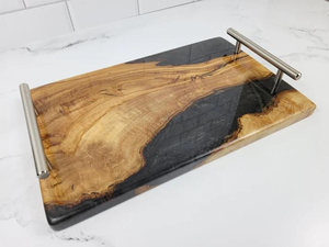 Bandeja Decorativa Redonda de Madera Antigua y Resina, Regalo de Boda Real, Bandeja para Servir Alimentos Hecha a Mano, Bandeja Artesanal Saniya para Restaurante al por Mayor - Product Image 5