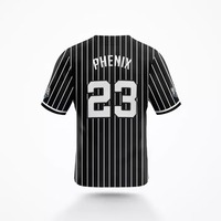 Jersey Baseball Custom Pria Hitam Putih Bergaris Lengan Pendek Menyerap Keringat Bernapas Cepat Kering 100% Poliester V-neck