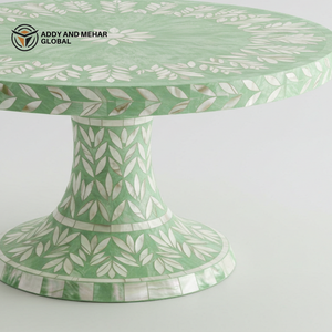 Support à gâteau de luxe en nacre verte incrustée de feuilles florales artisanales sur pied, assiette à dessert - Product Image 4