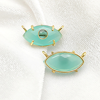 Pendentif Collier Œil Turc en Argent Sterling Vintage, Fait Main, Double Boucle, Incrustation de Calcédoine Aqua, Personnalisable OEM/ODM, Vente en Gros, Forme Cœur