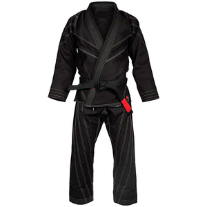 Unisex Cotton Blend Karate Jiu Jitsu Training Suits <b>Black</b> <b>Long</b> <b>Sleeve</b> Pants with Waist Reinforced Knee for Martial Arts Wear - Product Image 2
