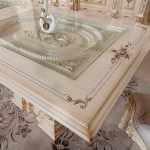 Juego de Comedor Estilo Palacio Europeo, Muebles Antiguos de Madera Tallada en Blanco y Dorado, 6 Sillas con Respaldo Sólido - Product Image 5