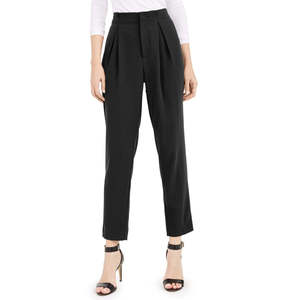 Bar III Women's <b>Black</b> Straight Leg <b>Work</b> <b>Pants</b> Size 8 High Waist Crepe Fabric Pleated Zippered Cargo Anti-Wrinkle Breathable - Product Image 1