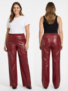 Pantalones de Cuero Personalizados para Mujer, Corte Recortado, Cintura Elástica, Bolsillos, Estilo Moderno, Uso Diario, Ajuste Cómodo, Tendencia - Product Image 2