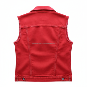 เสื้อกั๊กยีนส์ผู้ชายแบบสั่งทำพิเศษ สีน้ำเงินเข้ม ทรงเข้ารูป ไม่มีแขน แต่งลายปัก พร้อมกระเป๋าคู่ - Product Image 3