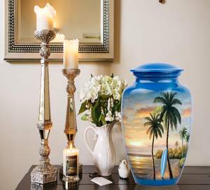 Store Designs Beach Surfboards urne de surf Urne de plage de palmiers Cendres humaines Urne en aluminium adulte mâle femelle Taille personnalisée - Product Image 4