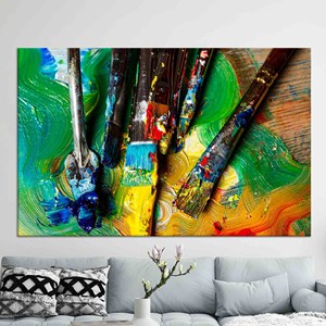 Impression sur toile contemporaine : Art sur verre aux couleurs vives et aux traits de pinceau, TOILE ENROBÉE - Product Image 1