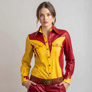 เสื้อหนังตัวหนังสือโอเวอร์ไซส์สำหรับผู้หญิงเสื้อหนังคอปกเปิดลงกระเป๋าหน้าอกเสื้อแฟชั่นสตรีทกลางแจ้ง - Product Image 4