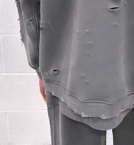 High Quality 500 GSM Hoodie Acid Wash Distressed Patch Patchwork Embroidery Unisex Hoodie - Product Image 4