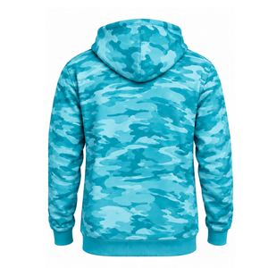 Sweat-shirt à capuche camouflage turquoise, pull à manches longues avec poche kangourou et poignets côtelés, vêtement streetwear tendance - Product Image 2